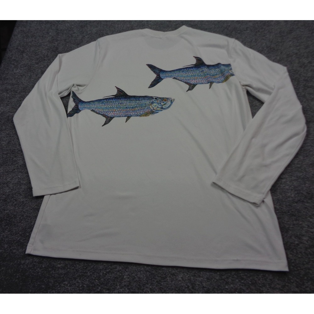 Patagonia Graphic Tech Fish Tee Men's L White Long-Sleeve Trout Duo Performance